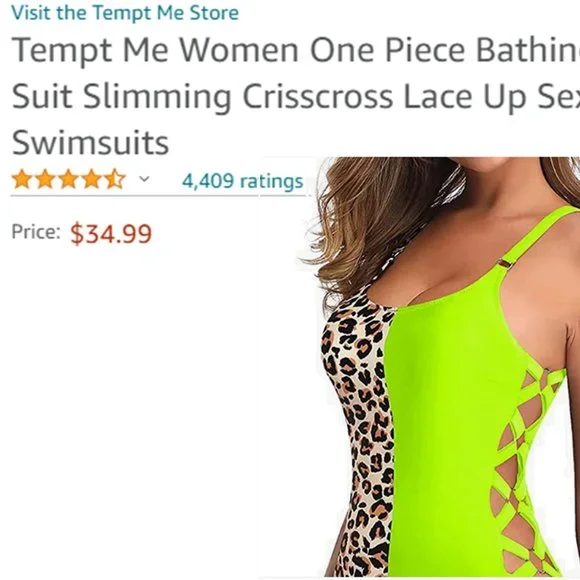 TEMPT ME Crisscross Lace Up Contrasting Swimsuit  🐆  NEW WITH TAGS! - Picture 10 of 10